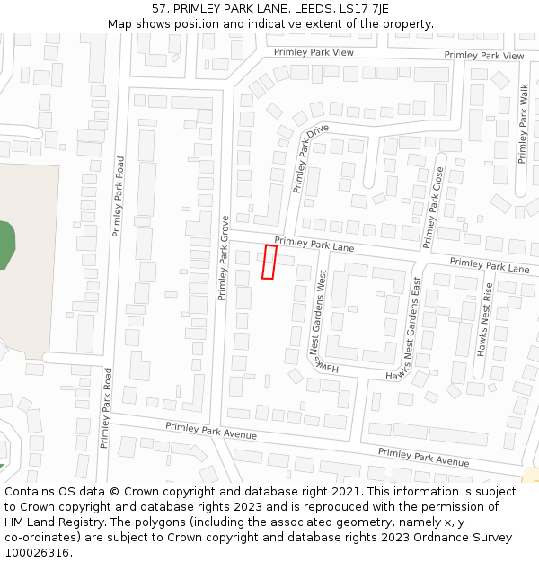 57, PRIMLEY PARK LANE, LEEDS, LS17 7JE: Location map and indicative extent of plot