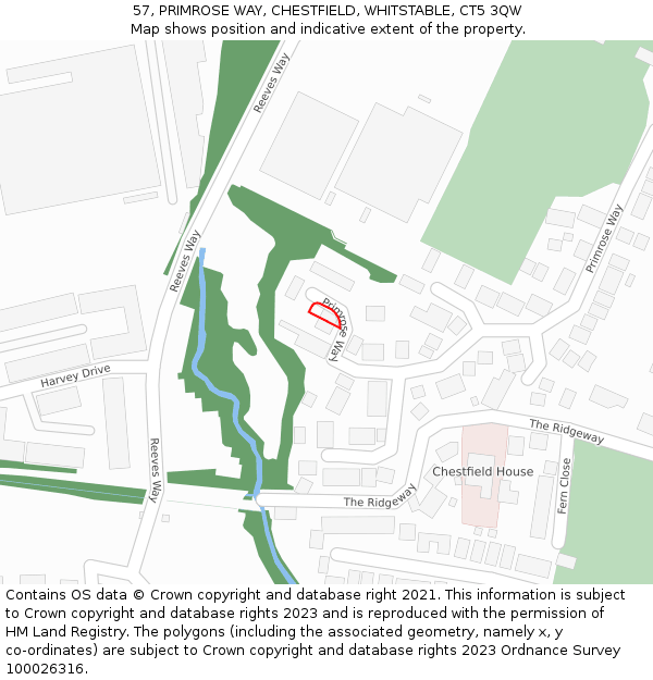 57, PRIMROSE WAY, CHESTFIELD, WHITSTABLE, CT5 3QW: Location map and indicative extent of plot