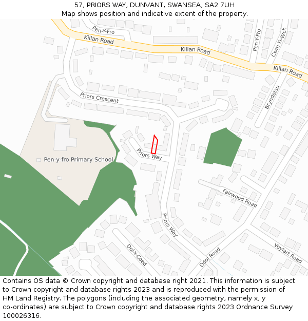 57, PRIORS WAY, DUNVANT, SWANSEA, SA2 7UH: Location map and indicative extent of plot