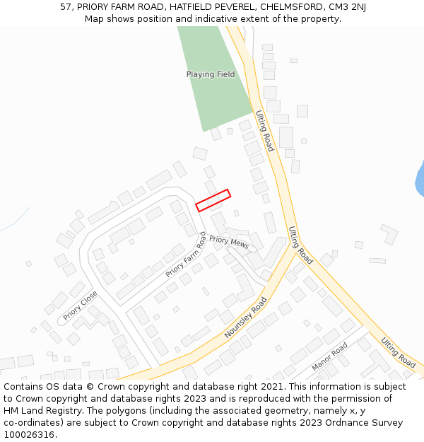 57, PRIORY FARM ROAD, HATFIELD PEVEREL, CHELMSFORD, CM3 2NJ: Location map and indicative extent of plot