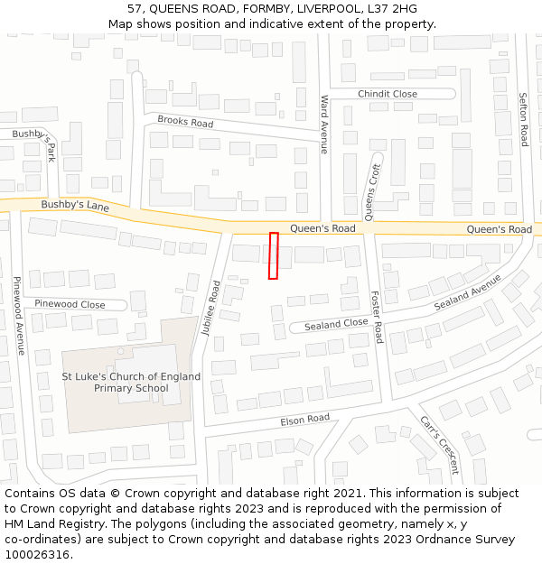 57, QUEENS ROAD, FORMBY, LIVERPOOL, L37 2HG: Location map and indicative extent of plot