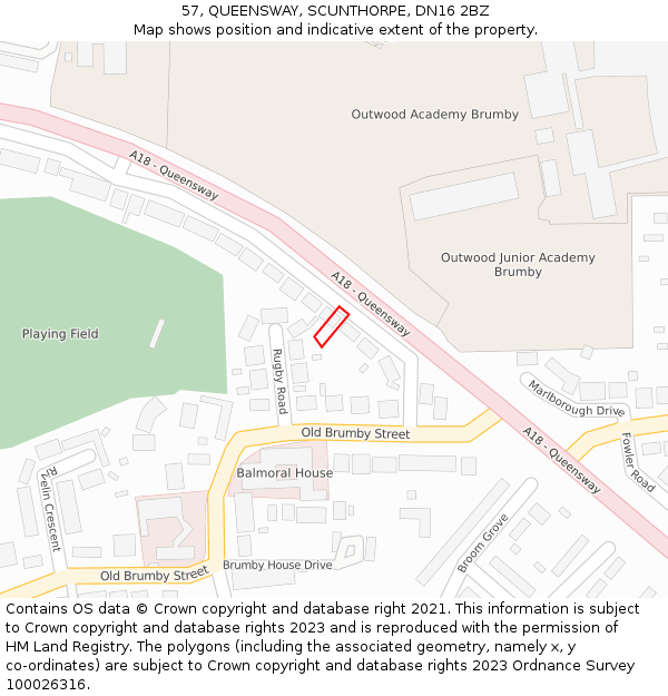 57, QUEENSWAY, SCUNTHORPE, DN16 2BZ: Location map and indicative extent of plot