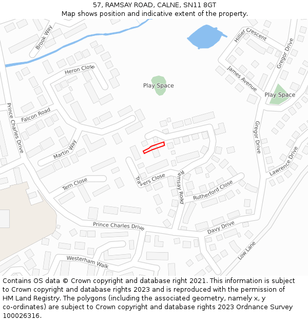57, RAMSAY ROAD, CALNE, SN11 8GT: Location map and indicative extent of plot