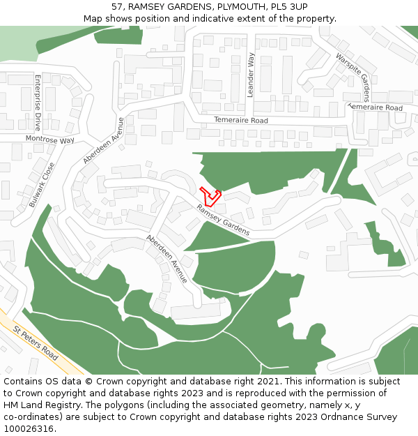 57, RAMSEY GARDENS, PLYMOUTH, PL5 3UP: Location map and indicative extent of plot