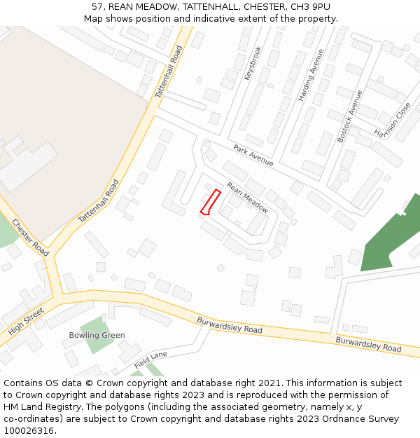 57, REAN MEADOW, TATTENHALL, CHESTER, CH3 9PU: Location map and indicative extent of plot