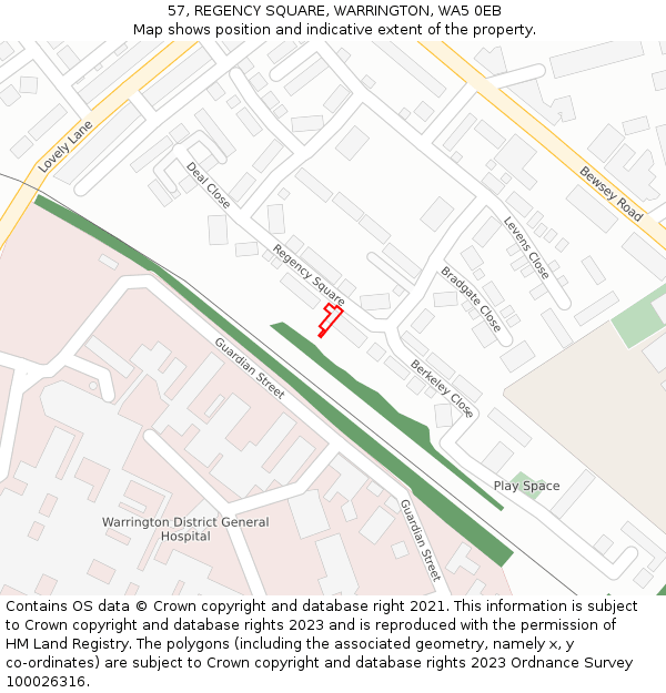 57, REGENCY SQUARE, WARRINGTON, WA5 0EB: Location map and indicative extent of plot