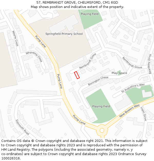 57, REMBRANDT GROVE, CHELMSFORD, CM1 6GD: Location map and indicative extent of plot