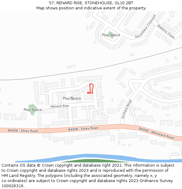 57, RENARD RISE, STONEHOUSE, GL10 2BT: Location map and indicative extent of plot