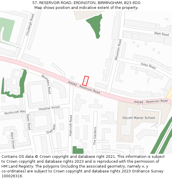 57, RESERVOIR ROAD, ERDINGTON, BIRMINGHAM, B23 6DG: Location map and indicative extent of plot