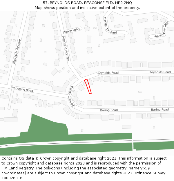 57, REYNOLDS ROAD, BEACONSFIELD, HP9 2NQ: Location map and indicative extent of plot