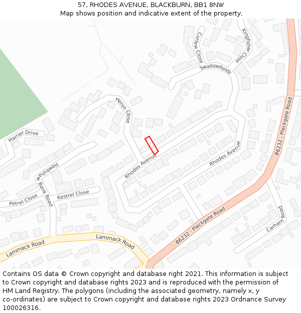 57, RHODES AVENUE, BLACKBURN, BB1 8NW: Location map and indicative extent of plot