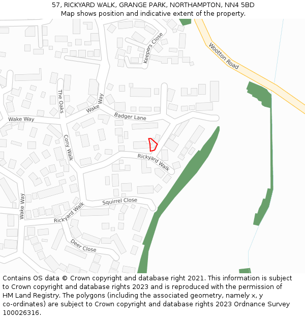 57, RICKYARD WALK, GRANGE PARK, NORTHAMPTON, NN4 5BD: Location map and indicative extent of plot