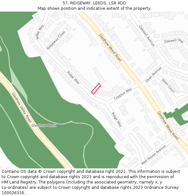 57, RIDGEWAY, LEEDS, LS8 4DD: Location map and indicative extent of plot
