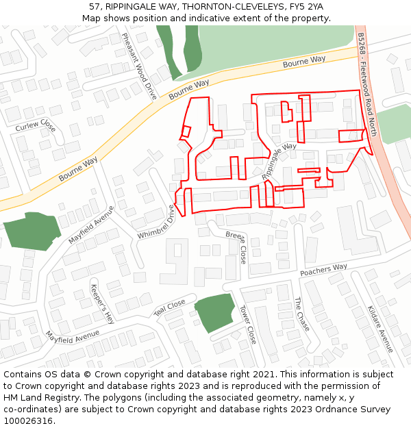 57, RIPPINGALE WAY, THORNTON-CLEVELEYS, FY5 2YA: Location map and indicative extent of plot
