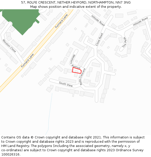 57, ROLFE CRESCENT, NETHER HEYFORD, NORTHAMPTON, NN7 3NG: Location map and indicative extent of plot