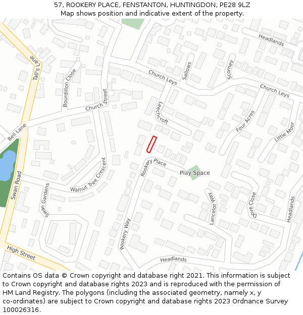 57, ROOKERY PLACE, FENSTANTON, HUNTINGDON, PE28 9LZ: Location map and indicative extent of plot