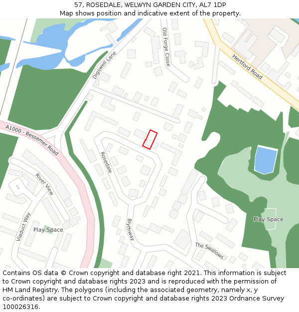 57, ROSEDALE, WELWYN GARDEN CITY, AL7 1DP: Location map and indicative extent of plot