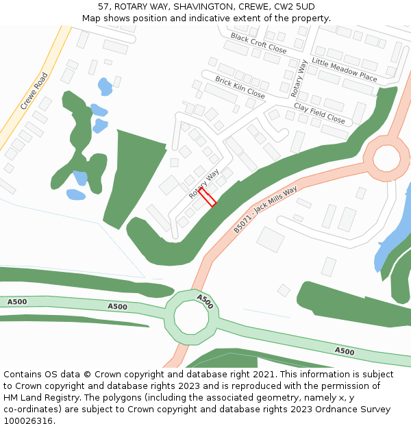 57, ROTARY WAY, SHAVINGTON, CREWE, CW2 5UD: Location map and indicative extent of plot