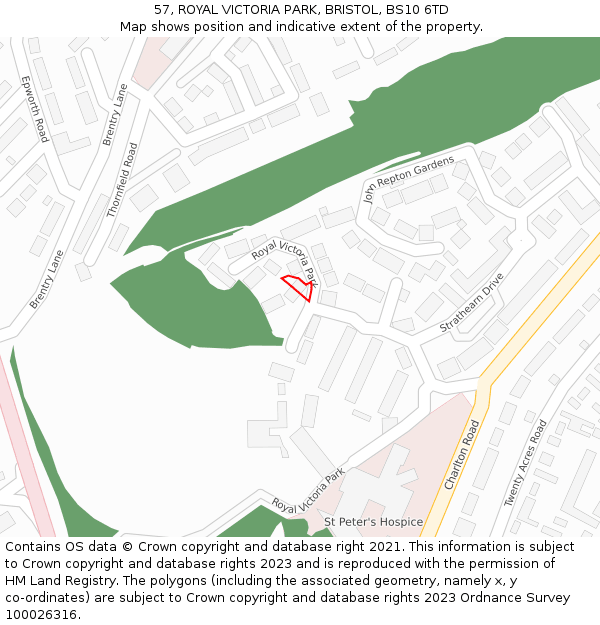 57, ROYAL VICTORIA PARK, BRISTOL, BS10 6TD: Location map and indicative extent of plot