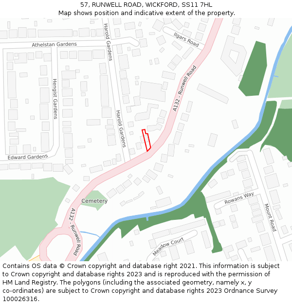 57, RUNWELL ROAD, WICKFORD, SS11 7HL: Location map and indicative extent of plot