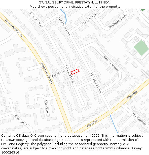 57, SALISBURY DRIVE, PRESTATYN, LL19 8DN: Location map and indicative extent of plot