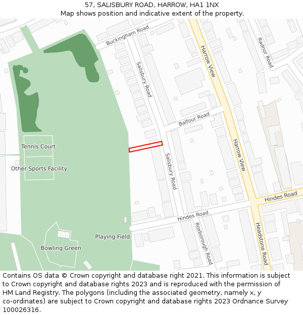 57, SALISBURY ROAD, HARROW, HA1 1NX: Location map and indicative extent of plot