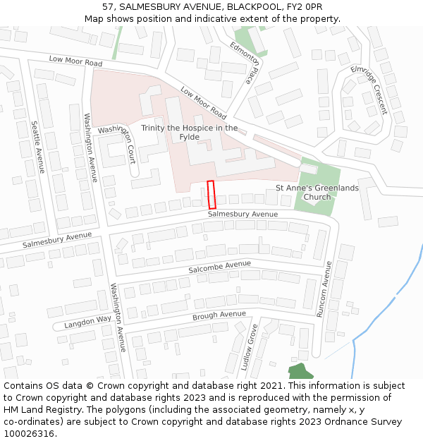 57, SALMESBURY AVENUE, BLACKPOOL, FY2 0PR: Location map and indicative extent of plot