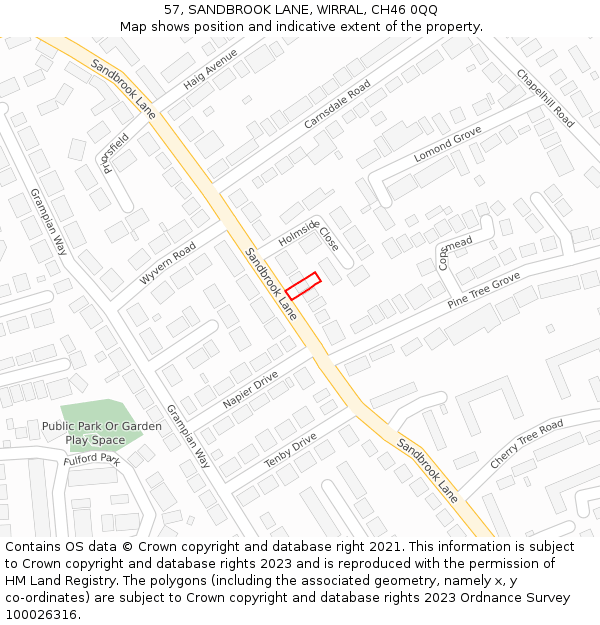 57, SANDBROOK LANE, WIRRAL, CH46 0QQ: Location map and indicative extent of plot