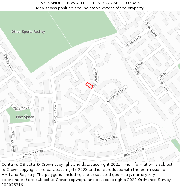 57, SANDPIPER WAY, LEIGHTON BUZZARD, LU7 4SS: Location map and indicative extent of plot