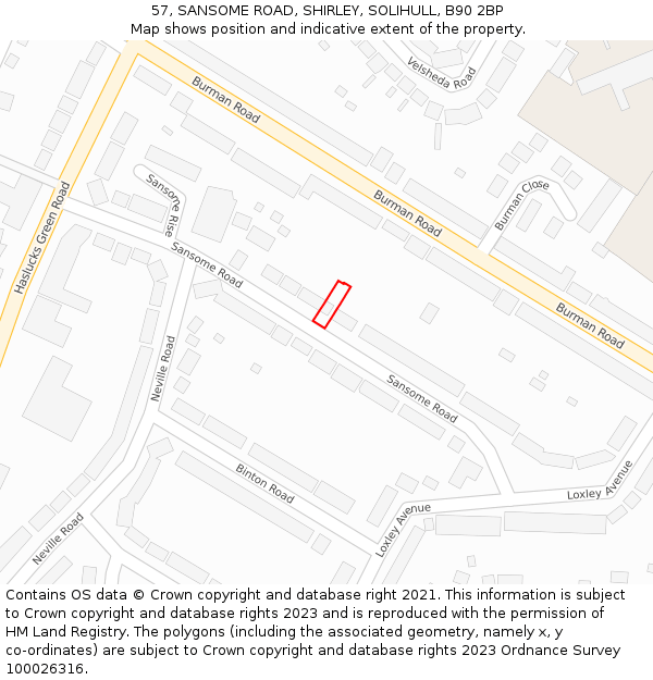 57, SANSOME ROAD, SHIRLEY, SOLIHULL, B90 2BP: Location map and indicative extent of plot