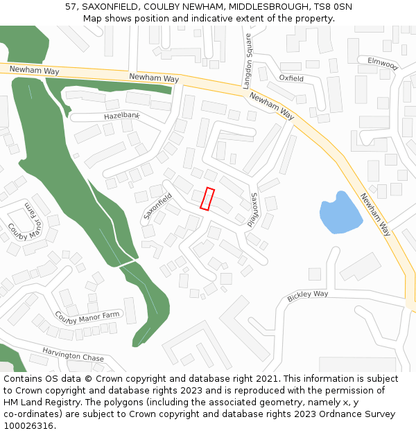 57, SAXONFIELD, COULBY NEWHAM, MIDDLESBROUGH, TS8 0SN: Location map and indicative extent of plot