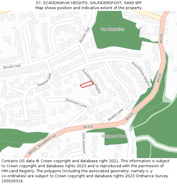 57, SCANDINAVIA HEIGHTS, SAUNDERSFOOT, SA69 9PF: Location map and indicative extent of plot