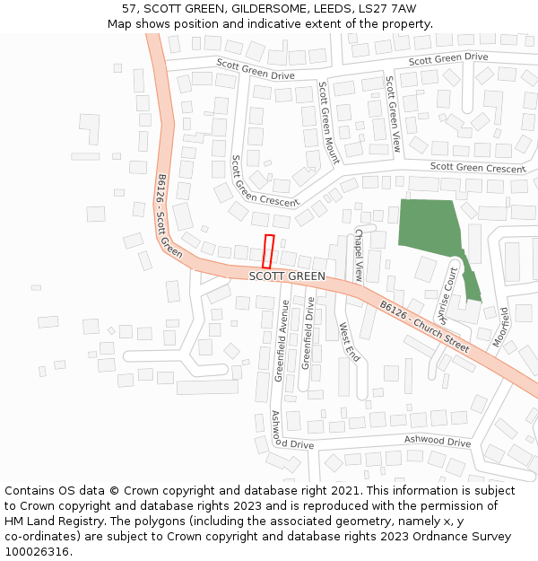 57, SCOTT GREEN, GILDERSOME, LEEDS, LS27 7AW: Location map and indicative extent of plot