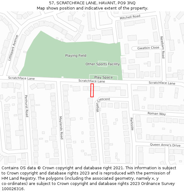 57, SCRATCHFACE LANE, HAVANT, PO9 3NQ: Location map and indicative extent of plot