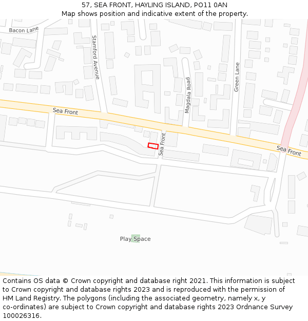 57, SEA FRONT, HAYLING ISLAND, PO11 0AN: Location map and indicative extent of plot