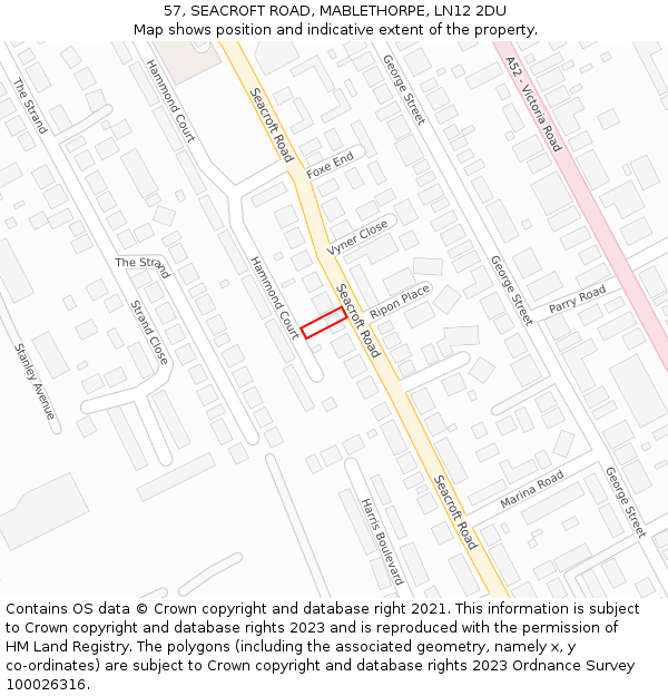 57, SEACROFT ROAD, MABLETHORPE, LN12 2DU: Location map and indicative extent of plot