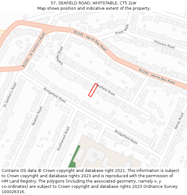 57, SEAFIELD ROAD, WHITSTABLE, CT5 2LW: Location map and indicative extent of plot