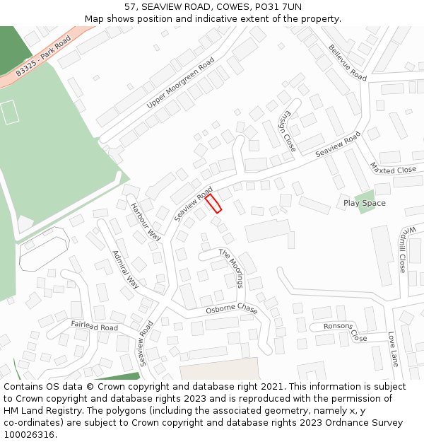 57, SEAVIEW ROAD, COWES, PO31 7UN: Location map and indicative extent of plot