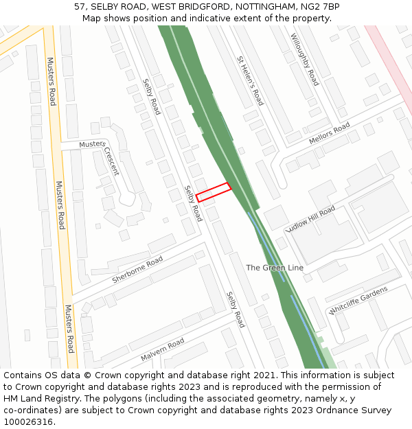 57, SELBY ROAD, WEST BRIDGFORD, NOTTINGHAM, NG2 7BP: Location map and indicative extent of plot