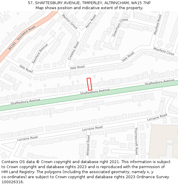 57, SHAFTESBURY AVENUE, TIMPERLEY, ALTRINCHAM, WA15 7NP: Location map and indicative extent of plot