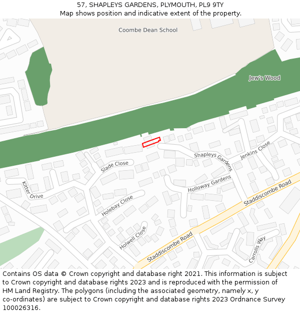 57, SHAPLEYS GARDENS, PLYMOUTH, PL9 9TY: Location map and indicative extent of plot