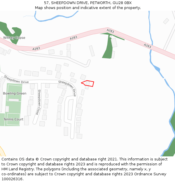 57, SHEEPDOWN DRIVE, PETWORTH, GU28 0BX: Location map and indicative extent of plot