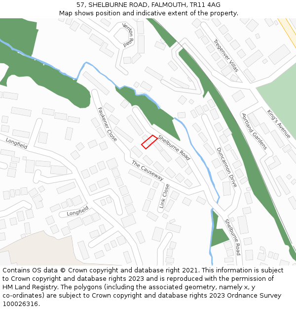 57, SHELBURNE ROAD, FALMOUTH, TR11 4AG: Location map and indicative extent of plot