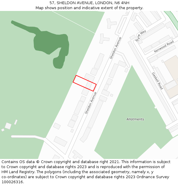 57, SHELDON AVENUE, LONDON, N6 4NH: Location map and indicative extent of plot