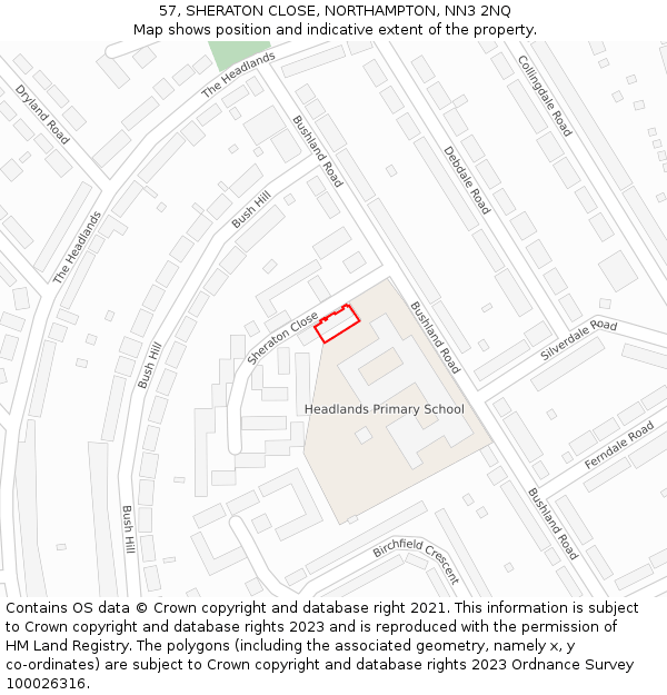 57, SHERATON CLOSE, NORTHAMPTON, NN3 2NQ: Location map and indicative extent of plot