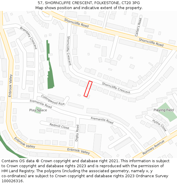57, SHORNCLIFFE CRESCENT, FOLKESTONE, CT20 3PG: Location map and indicative extent of plot