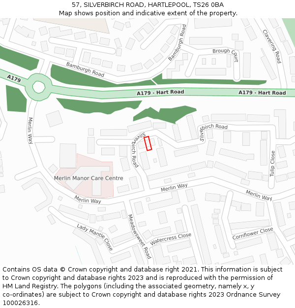 57, SILVERBIRCH ROAD, HARTLEPOOL, TS26 0BA: Location map and indicative extent of plot