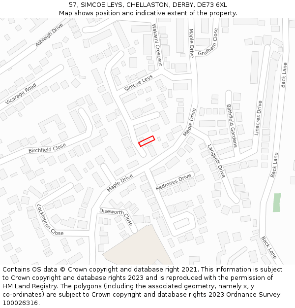 57, SIMCOE LEYS, CHELLASTON, DERBY, DE73 6XL: Location map and indicative extent of plot
