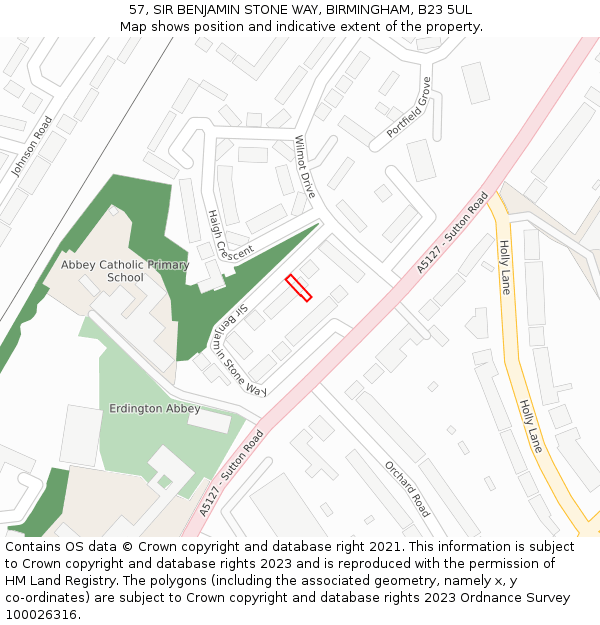 57, SIR BENJAMIN STONE WAY, BIRMINGHAM, B23 5UL: Location map and indicative extent of plot