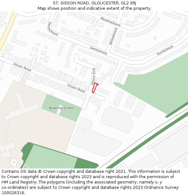 57, SISSON ROAD, GLOUCESTER, GL2 0RJ: Location map and indicative extent of plot